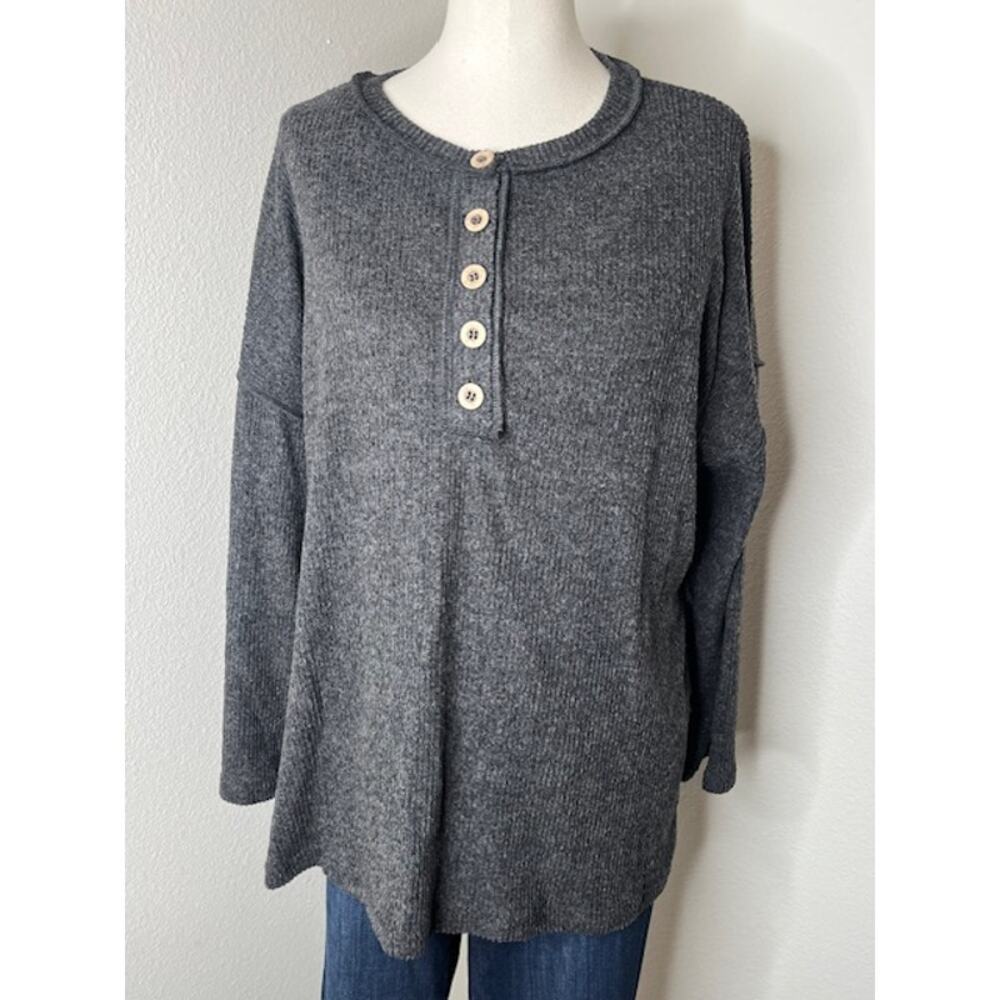 Charcoal Oversized Top with Buttons by Zenana